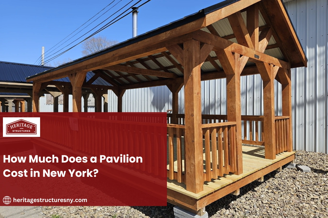 Pavilion cost in New York shown with an 8x8 Rustic Pavilion featuring a Red Cedar finish and Charcoal metal roof by Heritage Structure